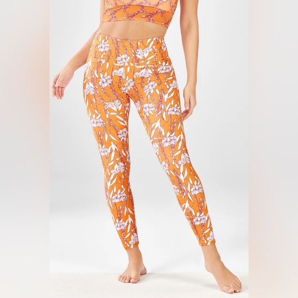 Fabletics Define PowerHold High-Waisted 7/8 Legging, Orange Poetic Posy, Size L - Picture 1 of 6